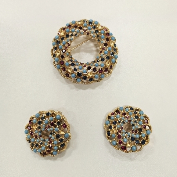 Jewelry - Vintage Sarah Coventry Rhinestone and Beaded Brooch & Earring Set